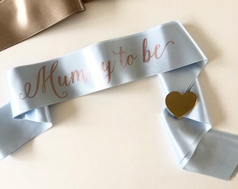 Blue Rose Gold Mummy To Be Sash, Baby Shower Keepsake