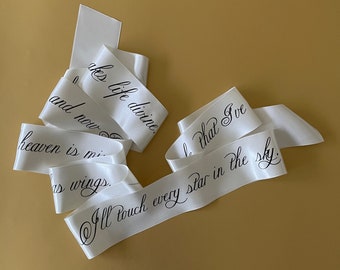 Personalized bouquet ribbon, Satin wedding bouquet ribbon with custom print, 3 metres long custom bouquet ribbon , Bridal bouquet charm