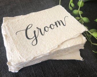 Wedding place cards on handmade paper, Custom wedding name card, Wedding place setting, Eco friendly place cards, Recycled place cards