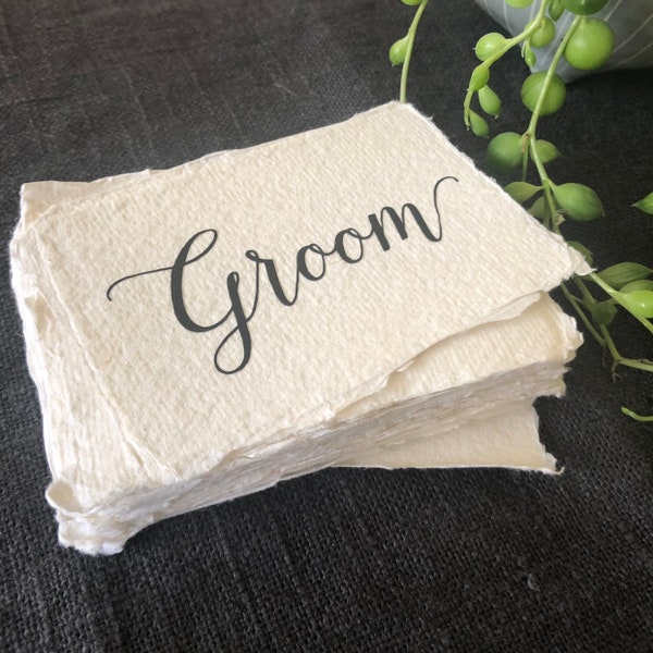 Wedding place cards on handmade paper, Custom wedding name card, Wedding place setting, Eco friendly place cards, Recycled place cards
