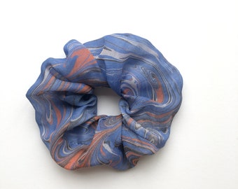 Hand marbled silk scrunchie, Hand painted scrunchie, Elastic hair band, Silk hair tie, Ebru art scrunchie, Multi colour hair tie