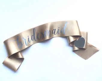 Custom Bridesmaid Sash: Gold Satin Bachelorette Party Hen Accessory