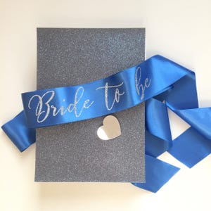 Bachelorette sash, Bride to be sash, Silver glitter sash, Bridal shower accessory, Hen sash, Blue silver sash, Indigo blue sash, Hen party