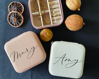 Personalized Vegan Leather Travel Jewelry Box, Bridesmaid Gift