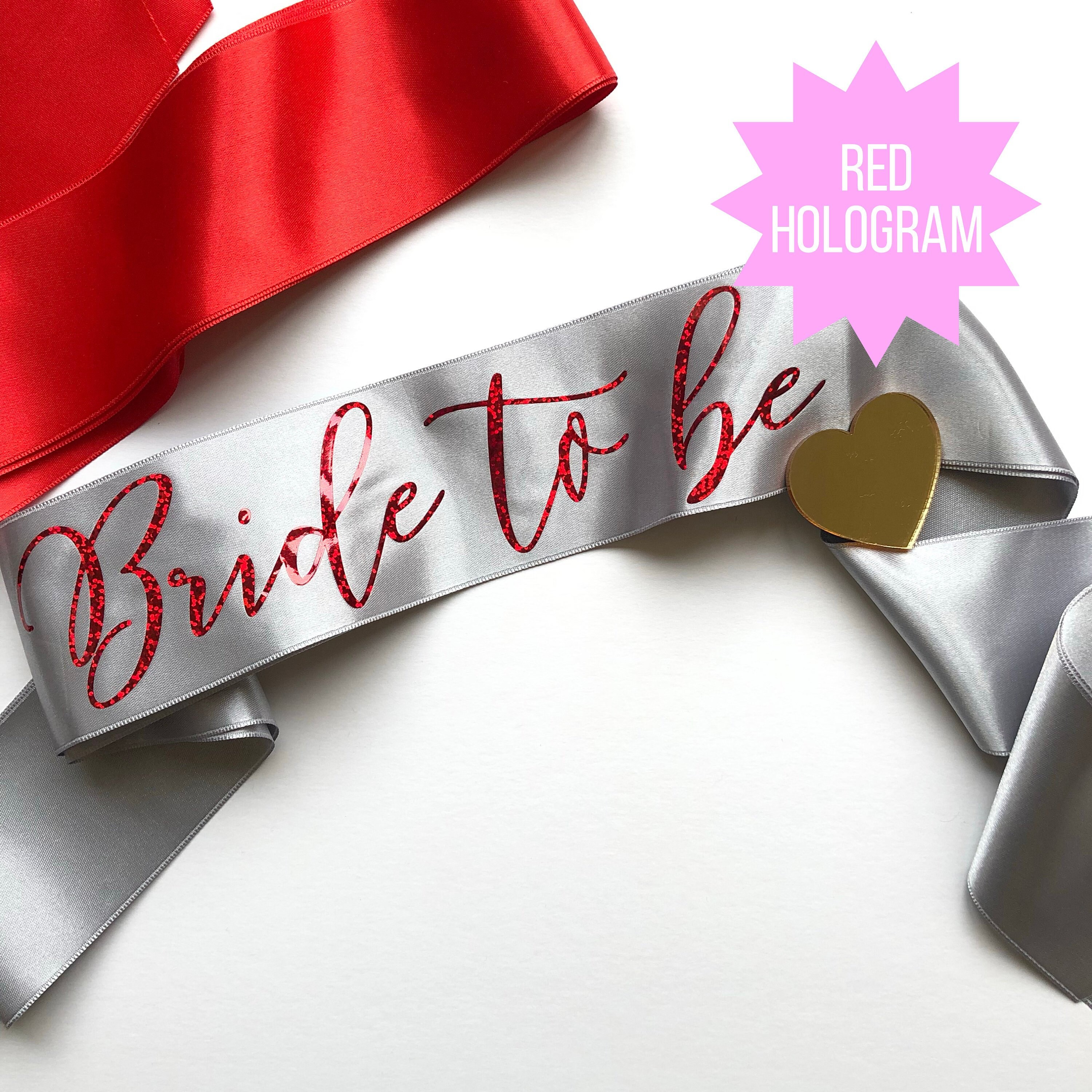 Just Married Sash - Choose Your Colour - High Quality Ribbon with Glitter Holographic Lettering