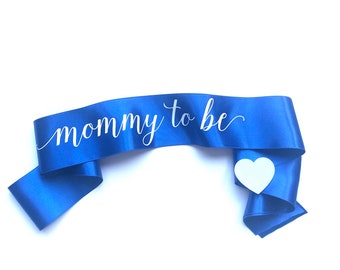Royal Blue Satin 'Mommy To Be' Sash: Baby Shower Decoration