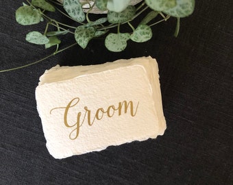 Handmade wedding place cards, Custom wedding name card, Personalised wedding paper place setting, Eco place cards, Gold name cards