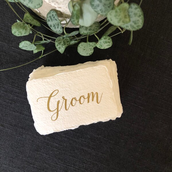 Handmade wedding place cards, Custom wedding name card, Personalised wedding paper place setting, Eco place cards, Gold name cards