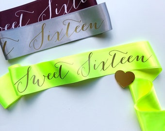 Sweet sixteen sash, Birthday sash, Neon green age sash, 16th birthday gift, 16th birthday sash, Sweet sixteen party decor