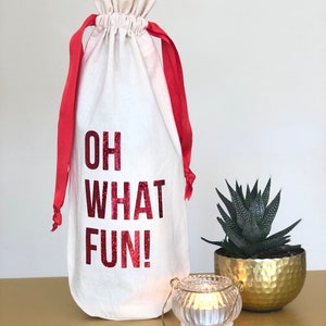 Oh what fun wine bag, Christmas gift, Wine bottle bag, Celebration gift, Reusable wine bag, Gift for boss, Gift for babysitter, Gift for her image 2