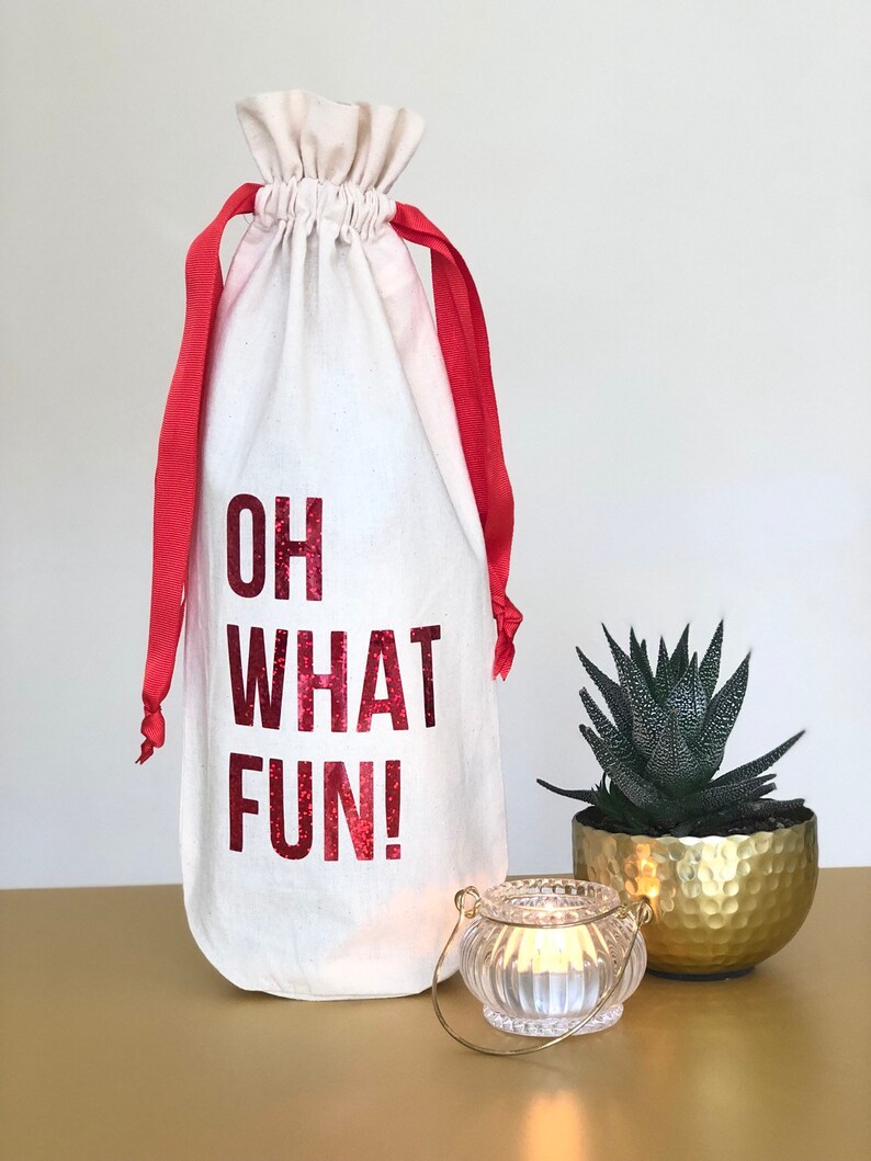 Oh what fun wine bag, Christmas gift, Wine bottle bag, Celebration gift, Reusable wine bag, Gift for boss, Gift for babysitter, Gift for her image 2