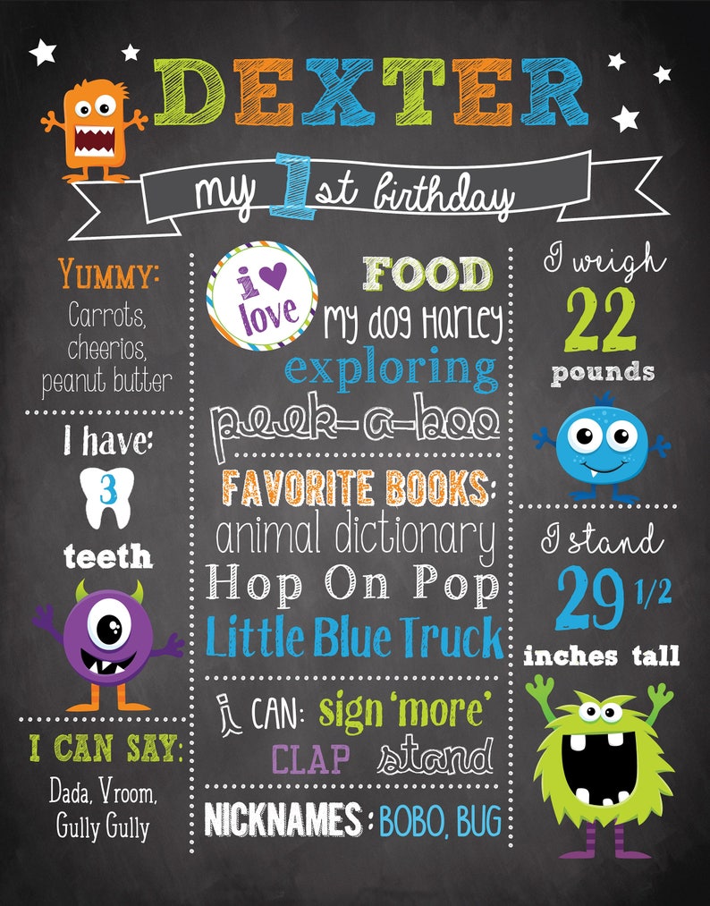 BOY 1ST FIRST BIRTHDAY CHALKBOARD SIGN BALLOONS BIRTHDAY PARTY PERSONALISED