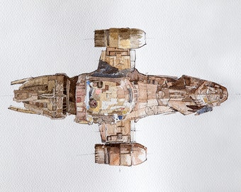 Firefly Serenity Spaceship Drawing Print 12x18 | Etsy