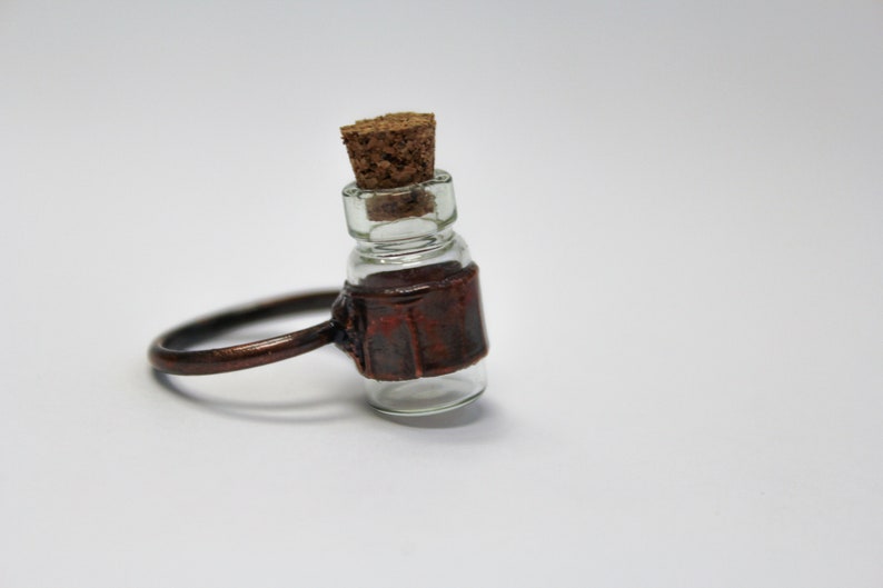 Copper Electroformed Jewelry Glass Keeper Bottle Ring Antiqued Copper Glass Bottle Jewelry Cork Vial Jewelry Witchy Jewelry