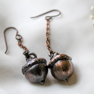 Real Pin Oak Acorn Dangle Earrings | Nature Jewelry | REAL ACORN | Electroformed Nature | Antiqued Copper Jewelry