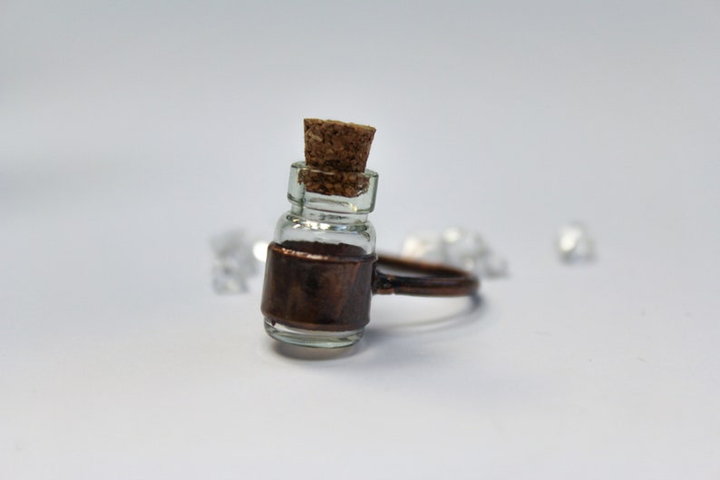 Copper Electroformed Jewelry Glass Keeper Bottle Ring Antiqued Copper Glass Bottle Jewelry Cork Vial Jewelry Witchy Jewelry