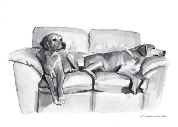 Monochrome Full Body Custom Pet Portrait