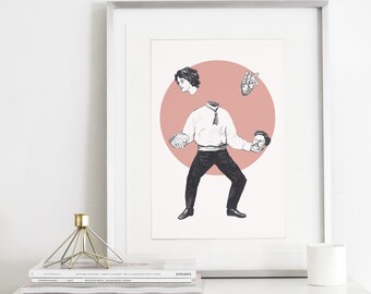 Love Juggler Print, Love Home Decor Print, Bedroom, Art for Walls, Circus Art, Home Decor Poster, Housewarming Retro Art, Surreal Print