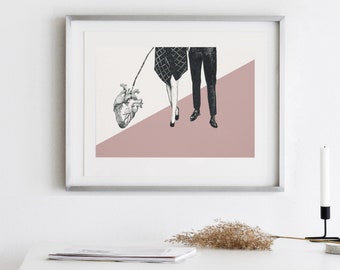 A Walk With a Heart Print, Home Decor Print,Bedroom Art for Walls, Romantic Art, Retro Decor Fan, Housewarming Retro Art, Surreal Love Print