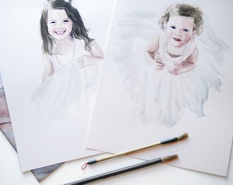 Mothers Day Portrait, Custom Portrait Painting, Custom Watercolour Illustration, Child Portrait, Child Baby Miniature