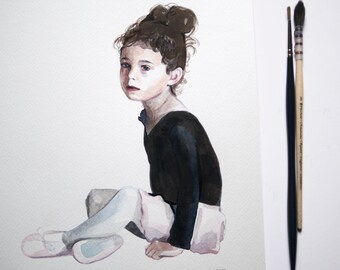 Little Girl Portrait, Custom Portrait Painting, Custom Watercolour Illustration, Ballerina Painting