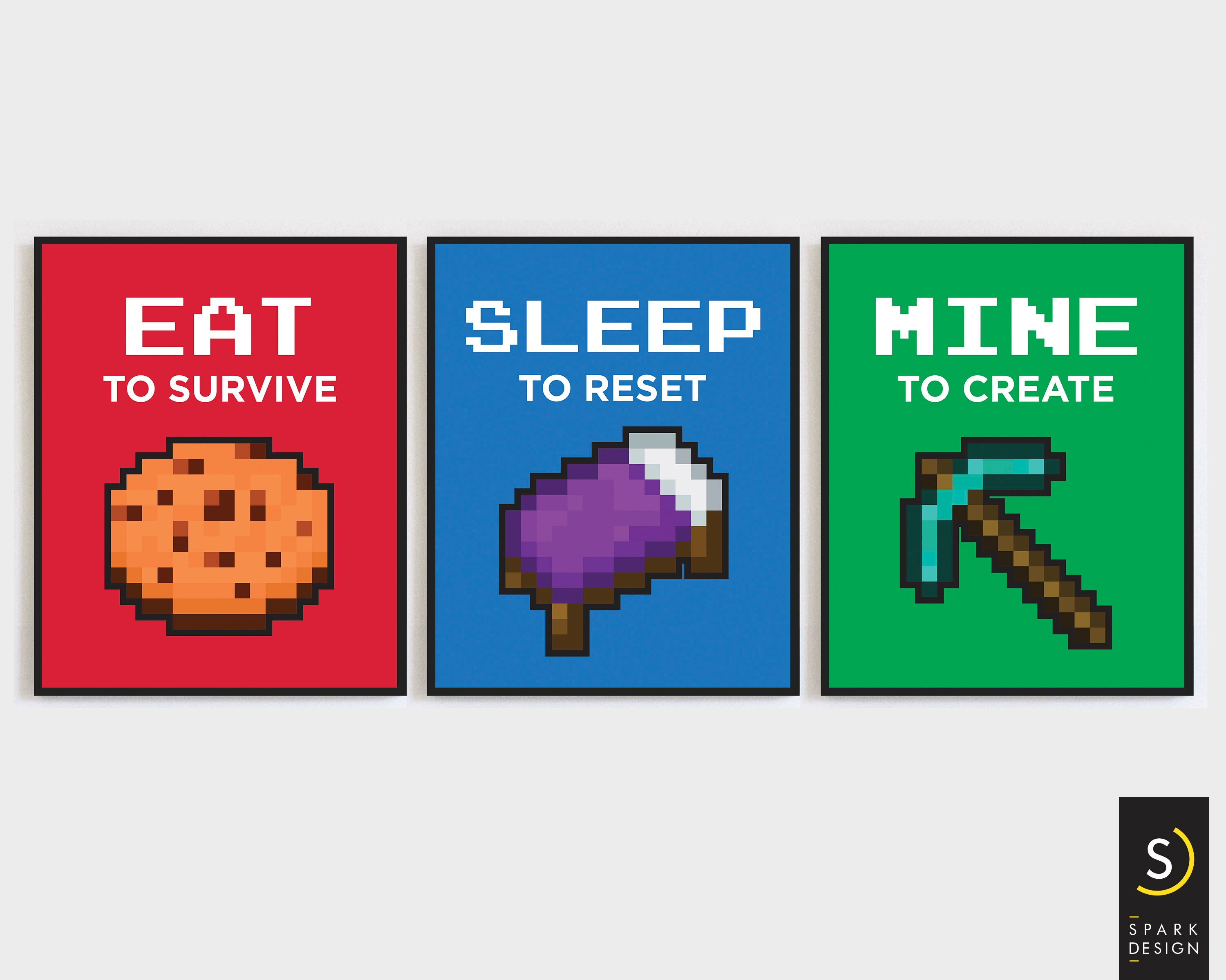 SET OF 3 Printable Minecraft Wall Art for Kids Room Game Etsy