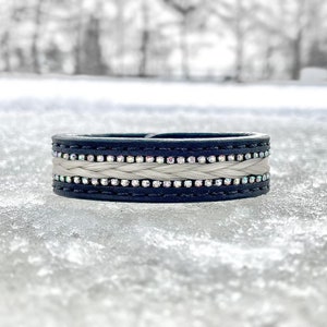 Custom Personalized Horsehair and Leather Bracelet with Rhinestone Inlay