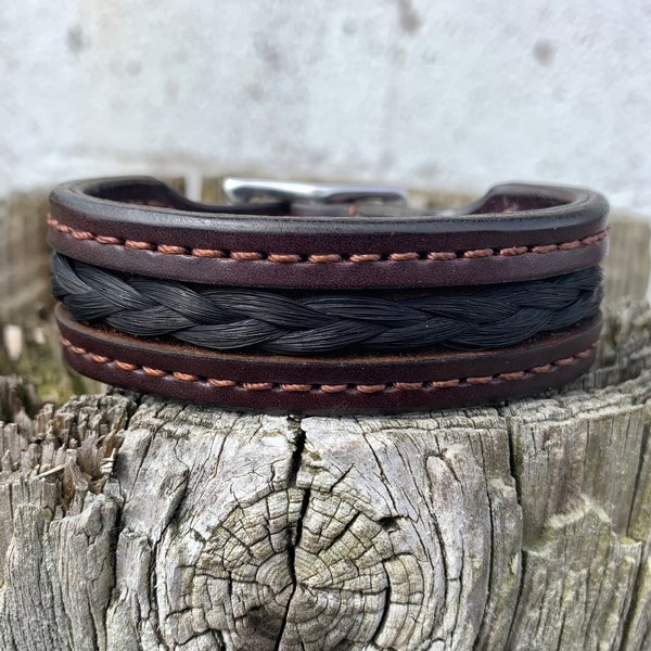 Personalized Horsehair and Leather Bracelet w/ Buckle Closure