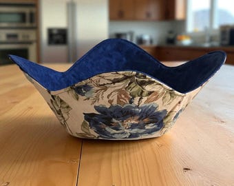Large Serving Bowl Cozy Kitchen Accessory Table Protection Heat Safe Dish Holder Cotton Fabric Floral Pattern Navy Blue Kitchen Décor