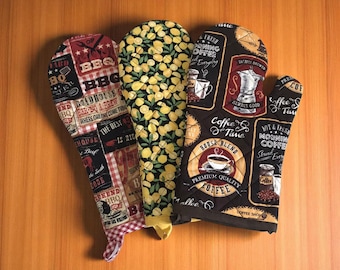 Quilted Oven Mitt Hanging Loop Kitchen Accessory Gift Idea for Cooking Heat Protection Kitchen Glove Choice of Print Kitchen Decor