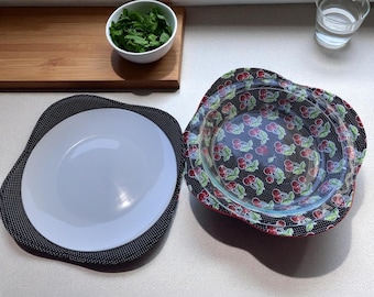Reversible Plate Cozy Dining Mat Heat Protection Table Cover Cotton Kitchen Accessory Food Warmer Microwave Safe Plate Mat Pie Plate Holder