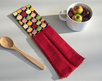 Kitchen Towel Scarf Apple Pattern Terry Cloth Neck Accessory Cooking Protection Clothing Solution Handmade Gift Baker Present Chef Wear