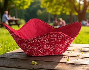 Large Serving Bowl Cozy Reversible Red Bandana Print Kitchen Dining Decor Table Protection Hot Dish Holder Cotton Fabric Casual Decor