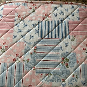 Cheerful Pink & Blue Cherries Quilted Mat: Ideal Present/Gift; Casserole Dish Table Mat; Rectangular
