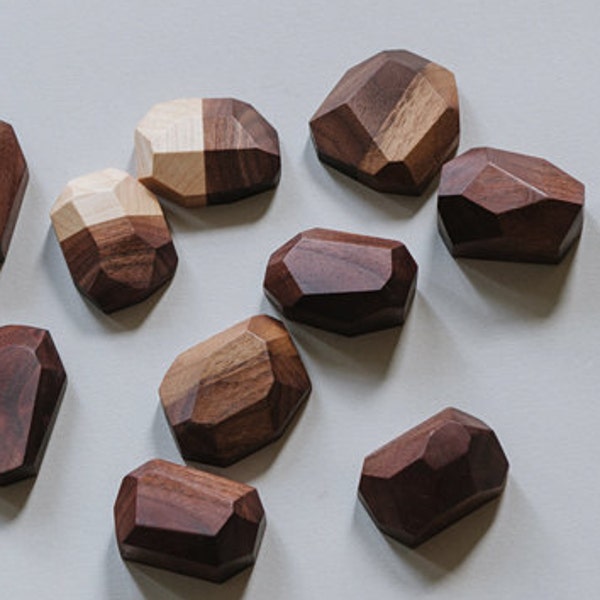 Geometric Wooden Fridge Magnets in Walnut / Maple