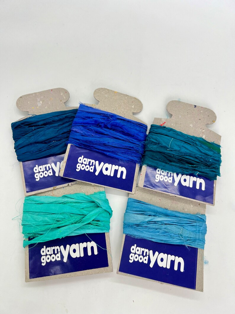 Sari Silk Sample Ribbon Card 5 Color Pack Ocean Blues etsy Exclusive
