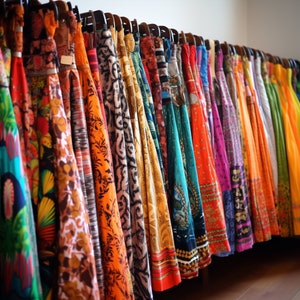 Darn Good Yarn Sari Wrap Skirt Wholesale Bundle Goddess Ankle 10 Sari Wrap Skirts Handmade Reversible image 1