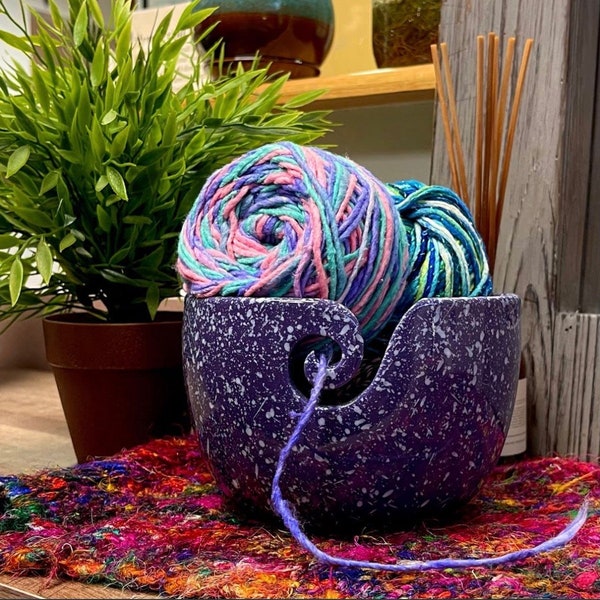 Purple Speckled Ceramic Yarn Bowl | Unique Gift for Knitters | Crochet Gift