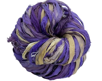 Sari Zijden Lint Chunky Garen - Lavendel Sneeuwval | Ambachtelijk gemaakt | Volumineus garen