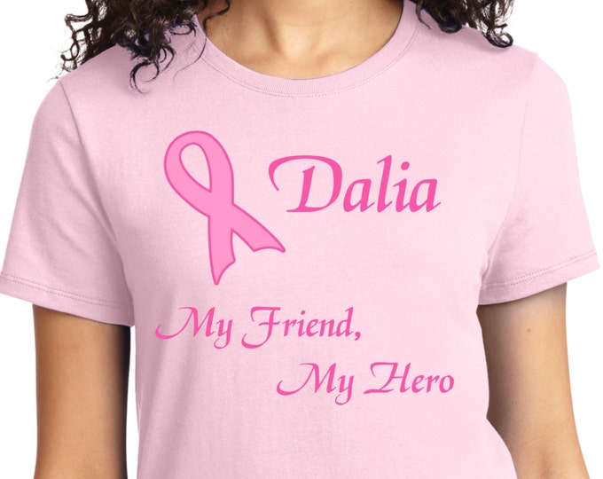 Personalized Breast Cancer T Shirt Hero Design, you fill in the blank plus optional name 100% cotton short-sleeves