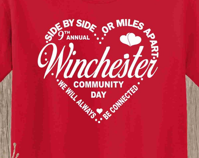 Community Day T Shirt -Side by Side or Miles Apart... heart design w your family name, year, location if you wish - bulk discount avail MAR