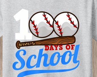 100th Day of School T Shirt with baseball design.  Several shirt colors available.  Celebrate 100 days of school.