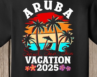 Aruba Vacation 2025 T shirt - Fun Beach T shirt - sizes infant, toddler, youth and adult -several colors Celebrate Aruba with this retro tee