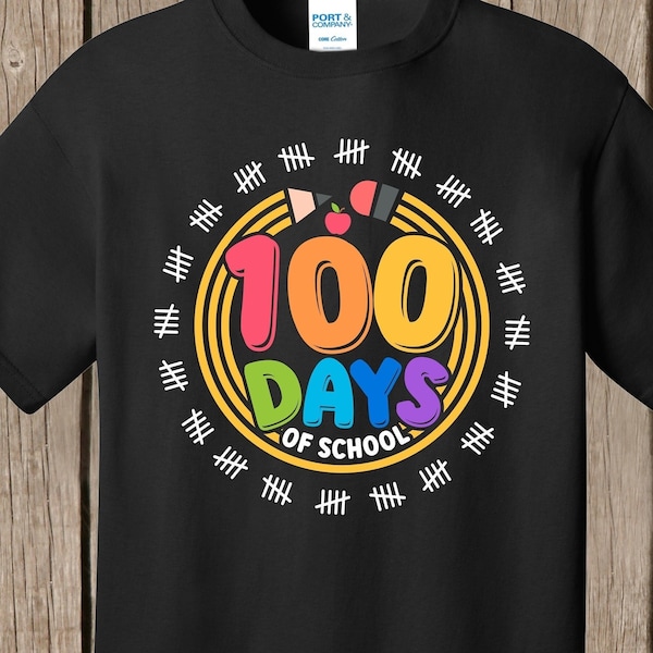 100th Day of School T Shirt.   Pencil and 100 tally marks for 100 days of school.  Several shirt colors available.