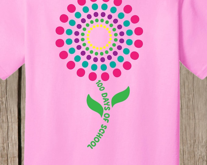 100th Day of School T Shirt.  Flower 100 Days of School.  Girly design.  Several shirt colors available.  Celebrate 100 days of school.