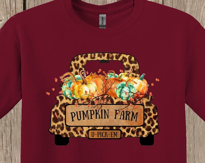 Pumpkin Farm Fall T Shirt Cheetah print country truck Tee