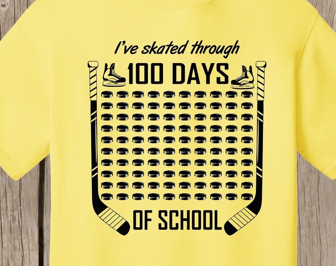 Hockey 100th Day of School T Shirt white  - I've skated through 100 days of school Ships very quickly