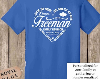 Family Reunion T Shirt -Side by Side or Miles Apart... heart design w your family name, year, location if you wish - bulk discount avail ROY