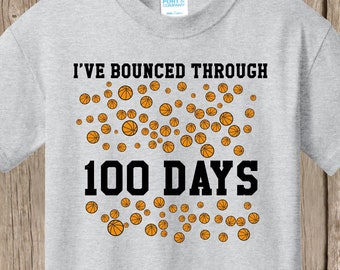 100th Day of School T Shirt - 100 basketballs - I've bounced through 100 days - Celebrate 100 days of school!!  Ships very quickly