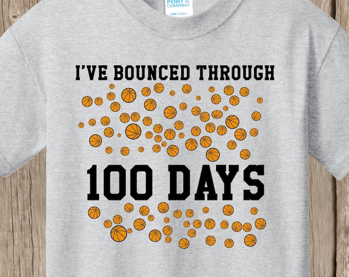 100th Day of School T Shirt - 100 basketballs - I've bounced through 100 days - Celebrate 100 days of school!!  Ships very quickly